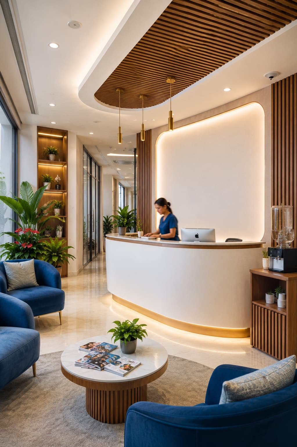 Reception and waiting area at The Auraa Care